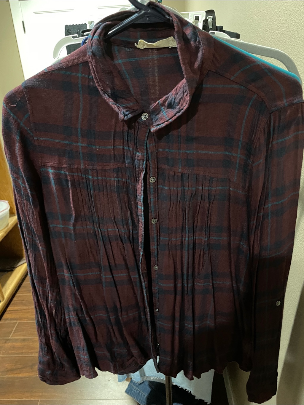 Hollister Maroon And Teal Plaid Button-Up Shirt